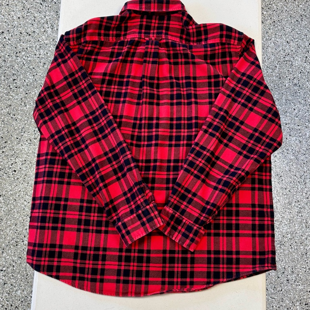 Lands' End Men's Red and Black Checkered FLANNEL Shirt